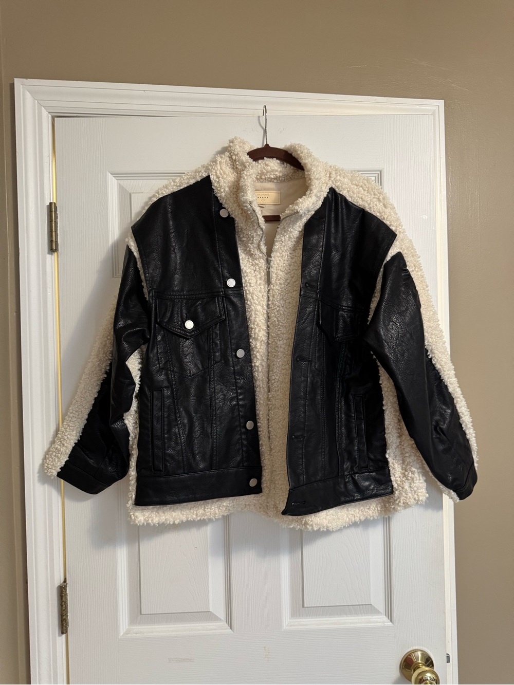 Blank NYC Black Faux Leather Jacket with Cream Sherpa Lining